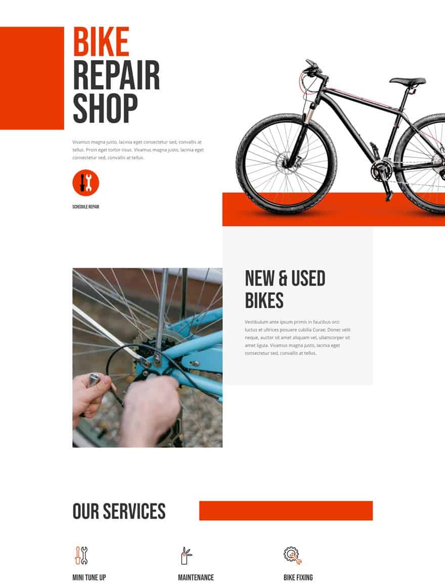bike repair landing page